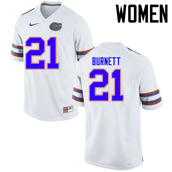 Women Florida Gators #21 McArthur Burnett College Football Jerseys Sale-White - Click Image to Close